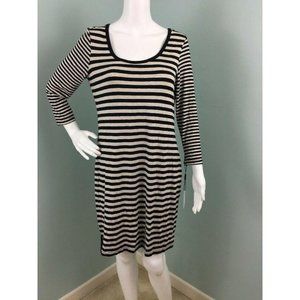 Calvin Klein Blk/Beige Striped 3/4 Sleeve Dress 10